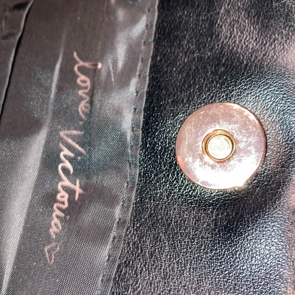 VICTORIA’S SECRET black tote bag with 16“ long fringe on vinyl.  $15 - Picture 4 of 6